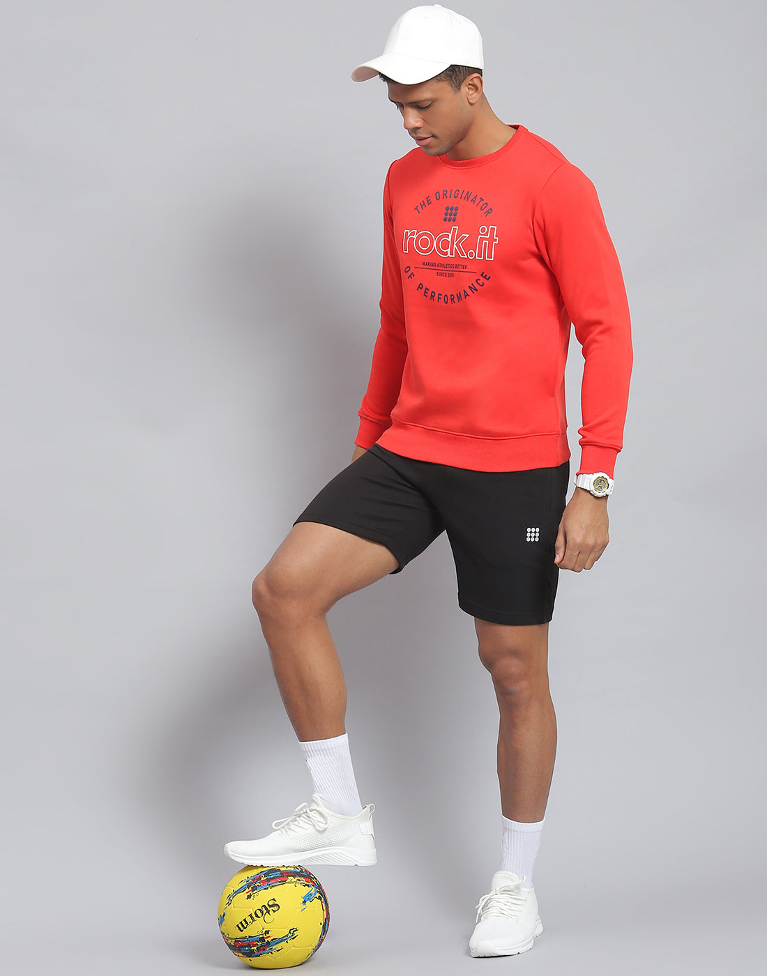 Rock.it Men Red Solid Round Neck Full Sleeve Sweatshirt