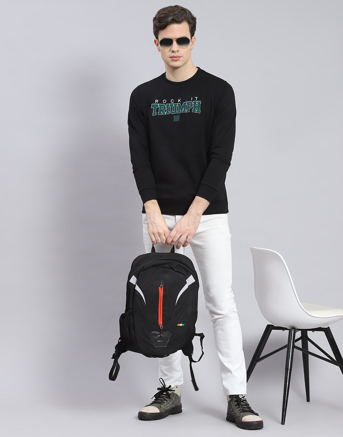 Rock.it Men Black Solid Round Neck Full Sleeve Sweatshirt