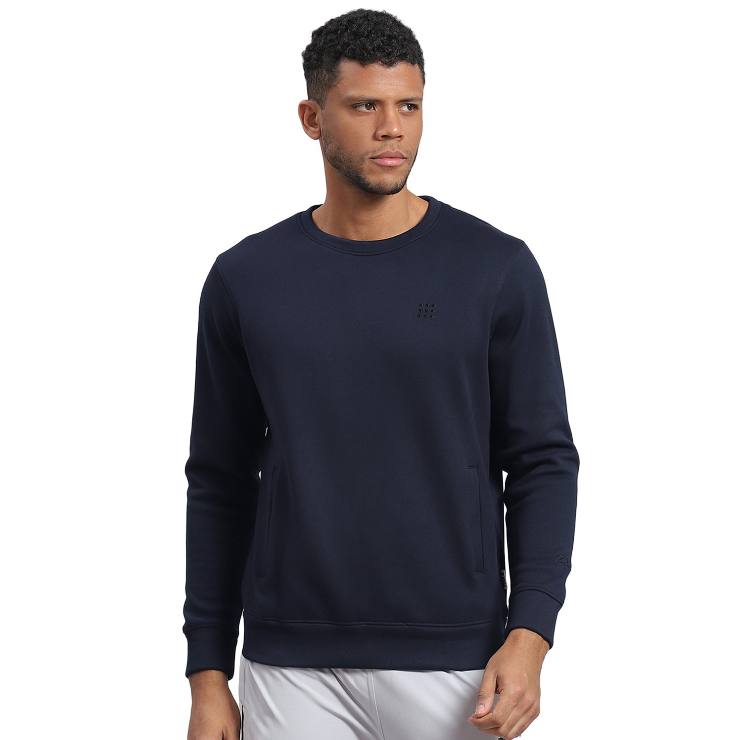 Rock.it Men Navy Blue Solid Round Neck Full Sleeve Sweatshirt