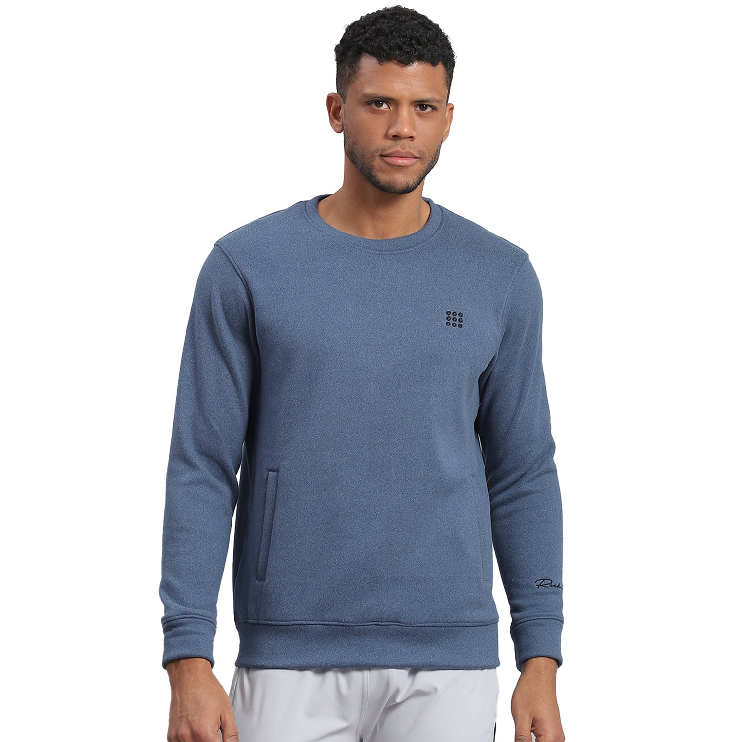 Rock.it Men Blue Solid Round Neck Full Sleeve Sweatshirt