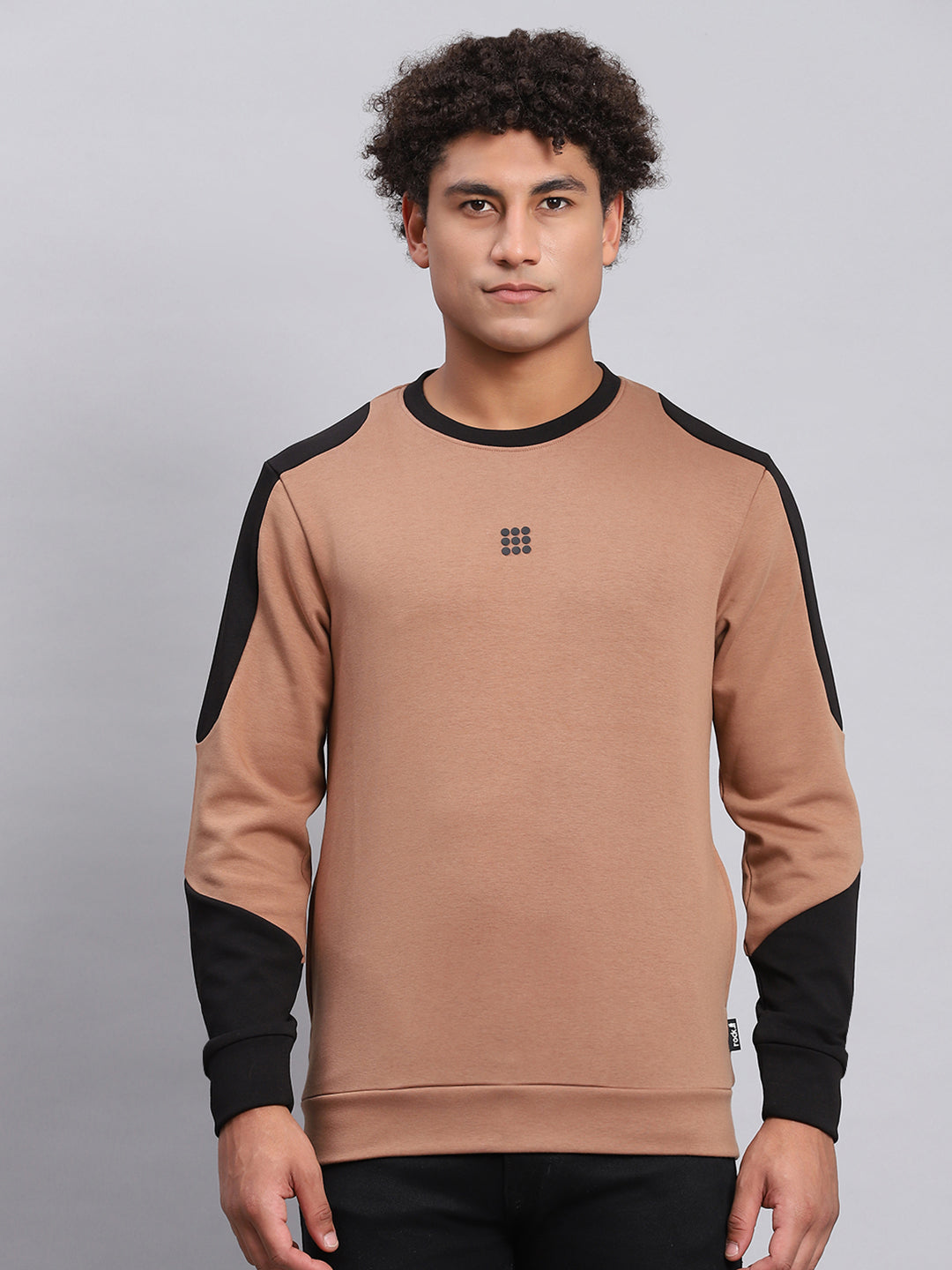 Rock.it Men Brown Solid Round Neck Full Sleeve Sweatshirt