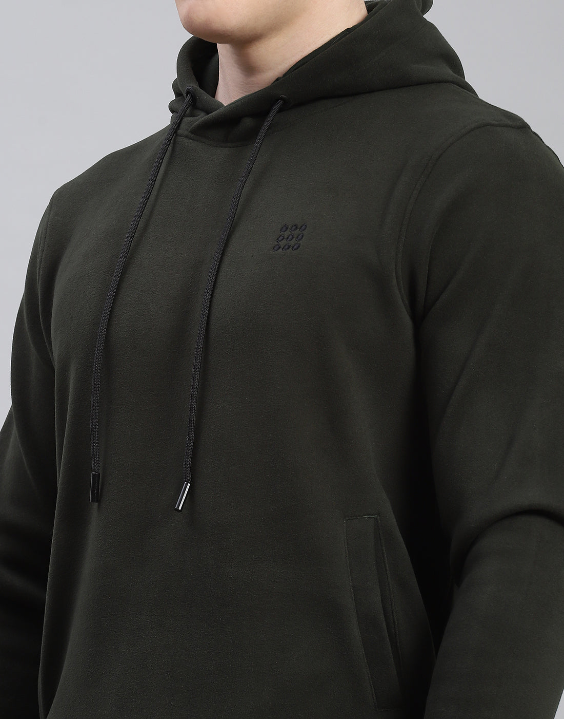 Rock.it Men Olive Solid Hooded Full Sleeve Sweatshirt