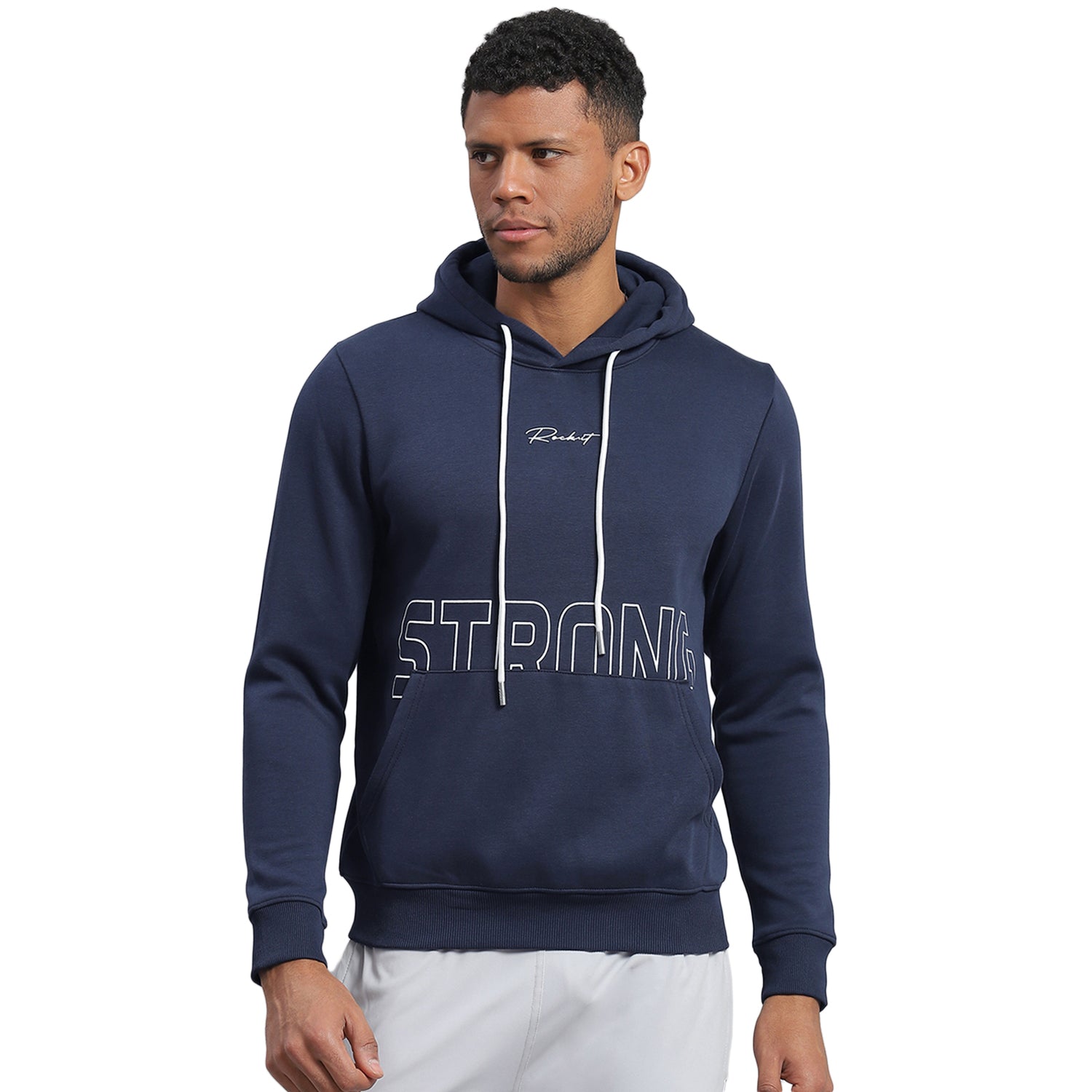 Men Navy Blue Printed Hooded Full Sleeve Sweatshirt