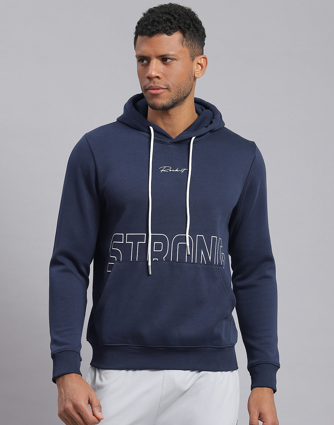 Rock.it Men Navy Blue Printed Hooded Full Sleeve Sweatshirt