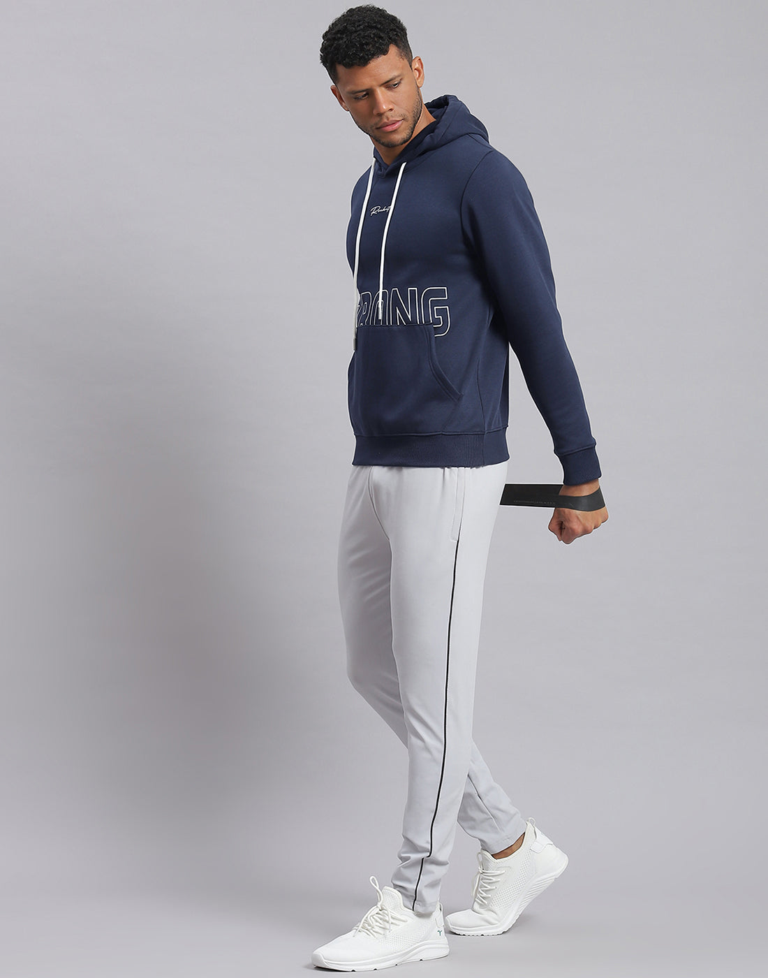 Rock.it Men Navy Blue Printed Hooded Full Sleeve Sweatshirt