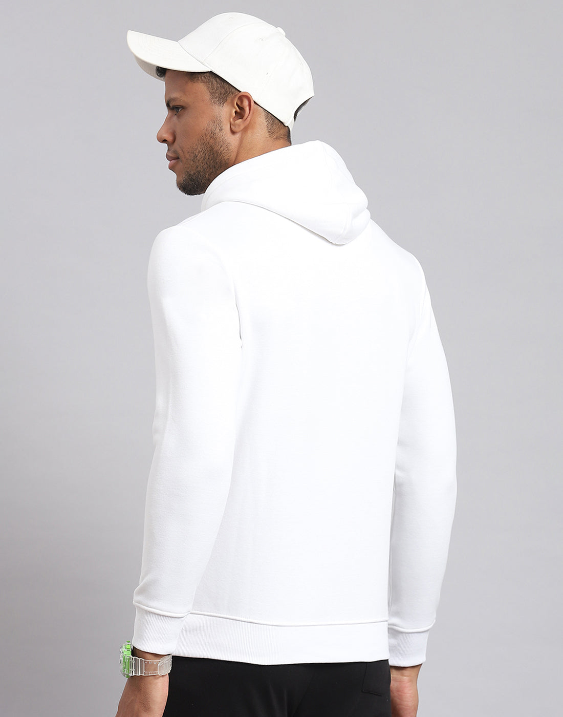 Men White Printed Hooded Full Sleeve Sweatshirt