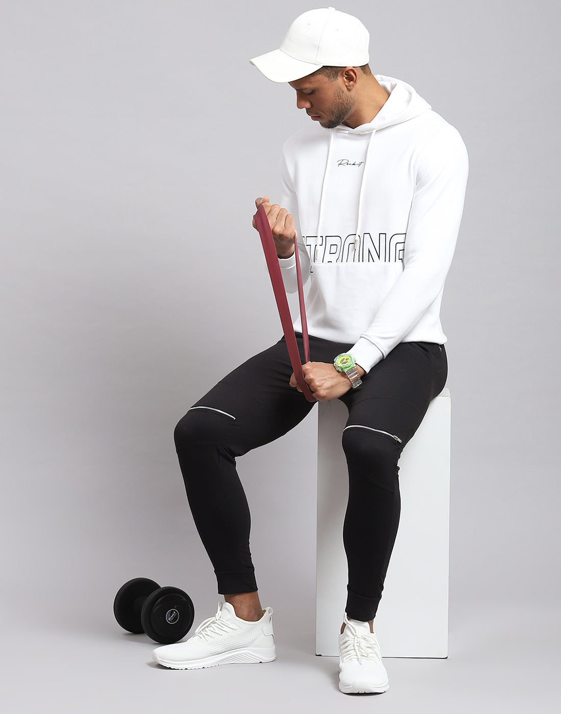 Rock.it Men White Printed Hooded Full Sleeve Sweatshirt