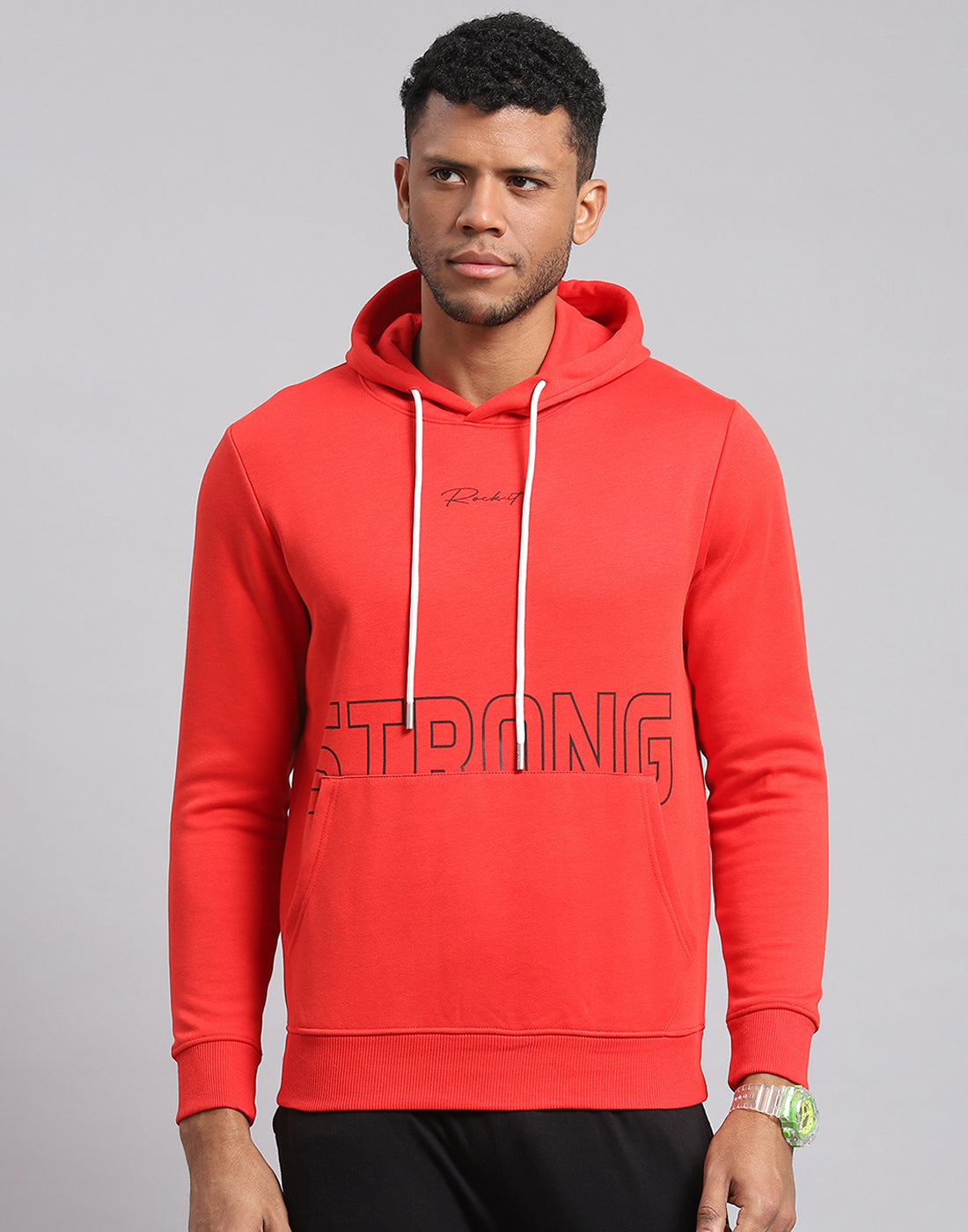 Rock.it Men Red Printed Hooded Full Sleeve Sweatshirt
