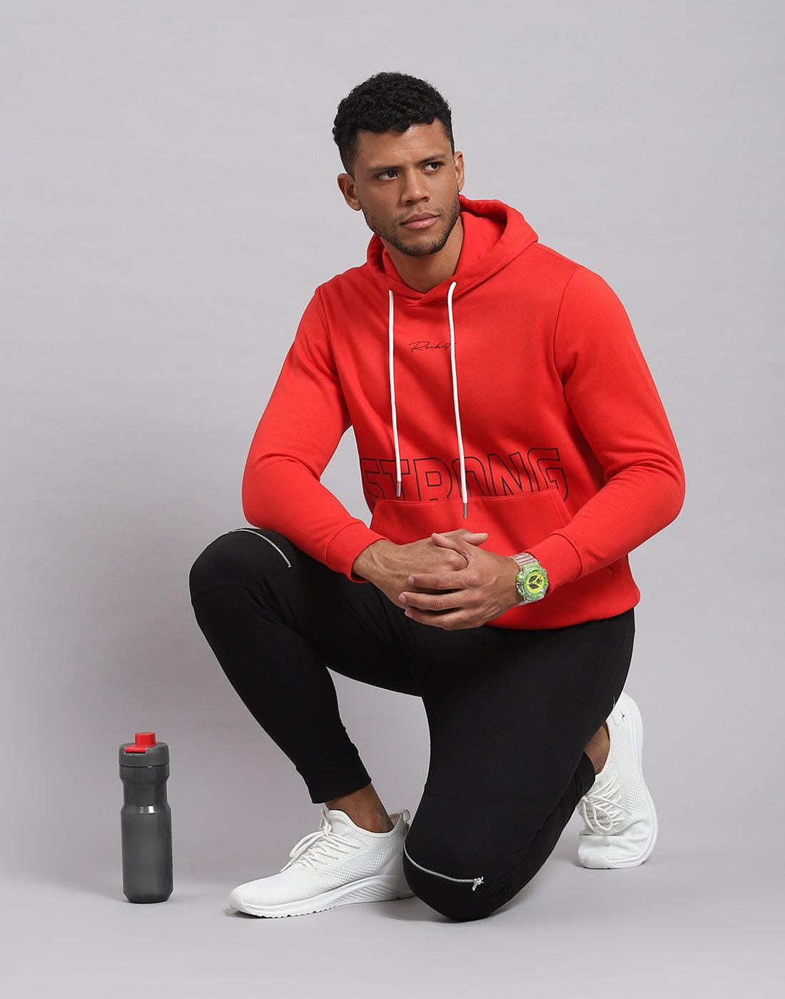Rock.it Men Red Printed Hooded Full Sleeve Sweatshirt