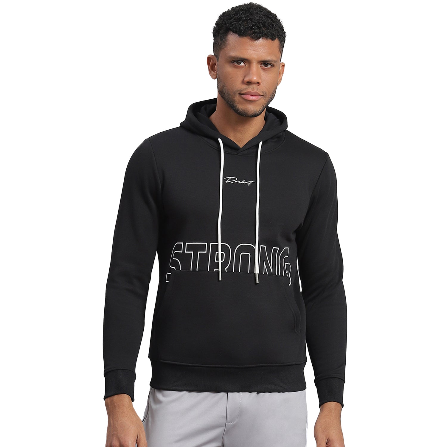 Men Black Printed Hooded Full Sleeve Sweatshirt