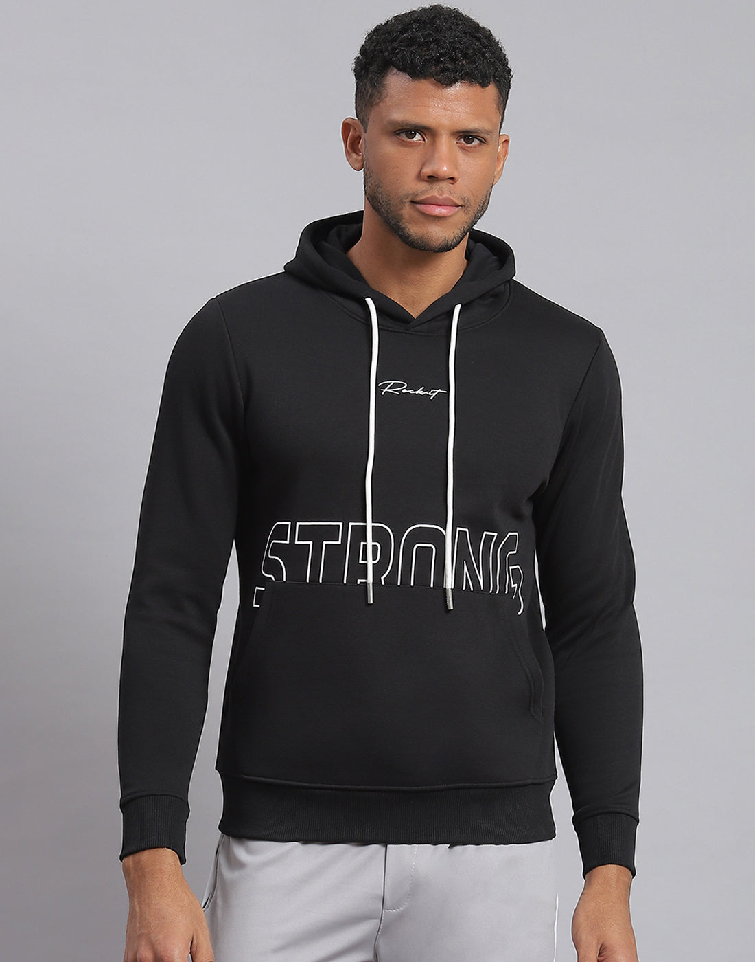 Rock.it Men Black Printed Hooded Full Sleeve Sweatshirt