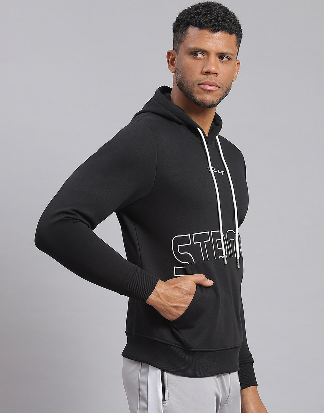 Rock.it Men Black Printed Hooded Full Sleeve Sweatshirt