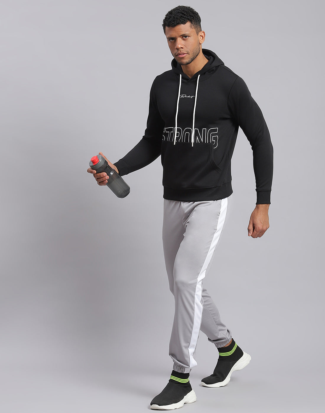 Rock.it Men Black Printed Hooded Full Sleeve Sweatshirt