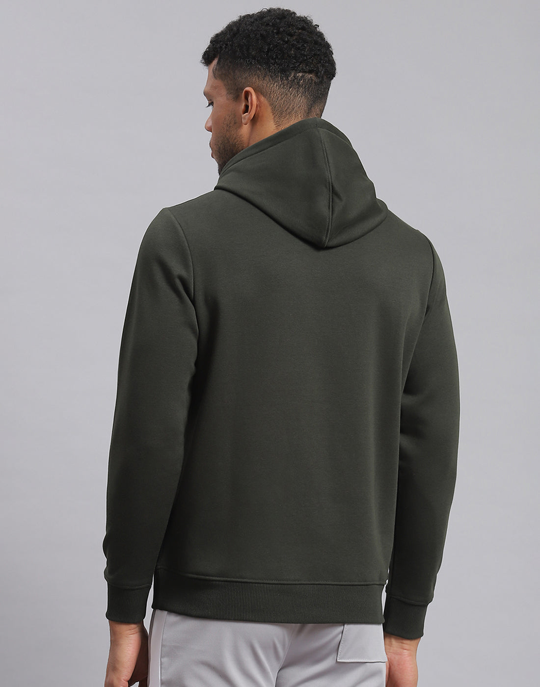 Men Olive Printed Hooded Full Sleeve Sweatshirt