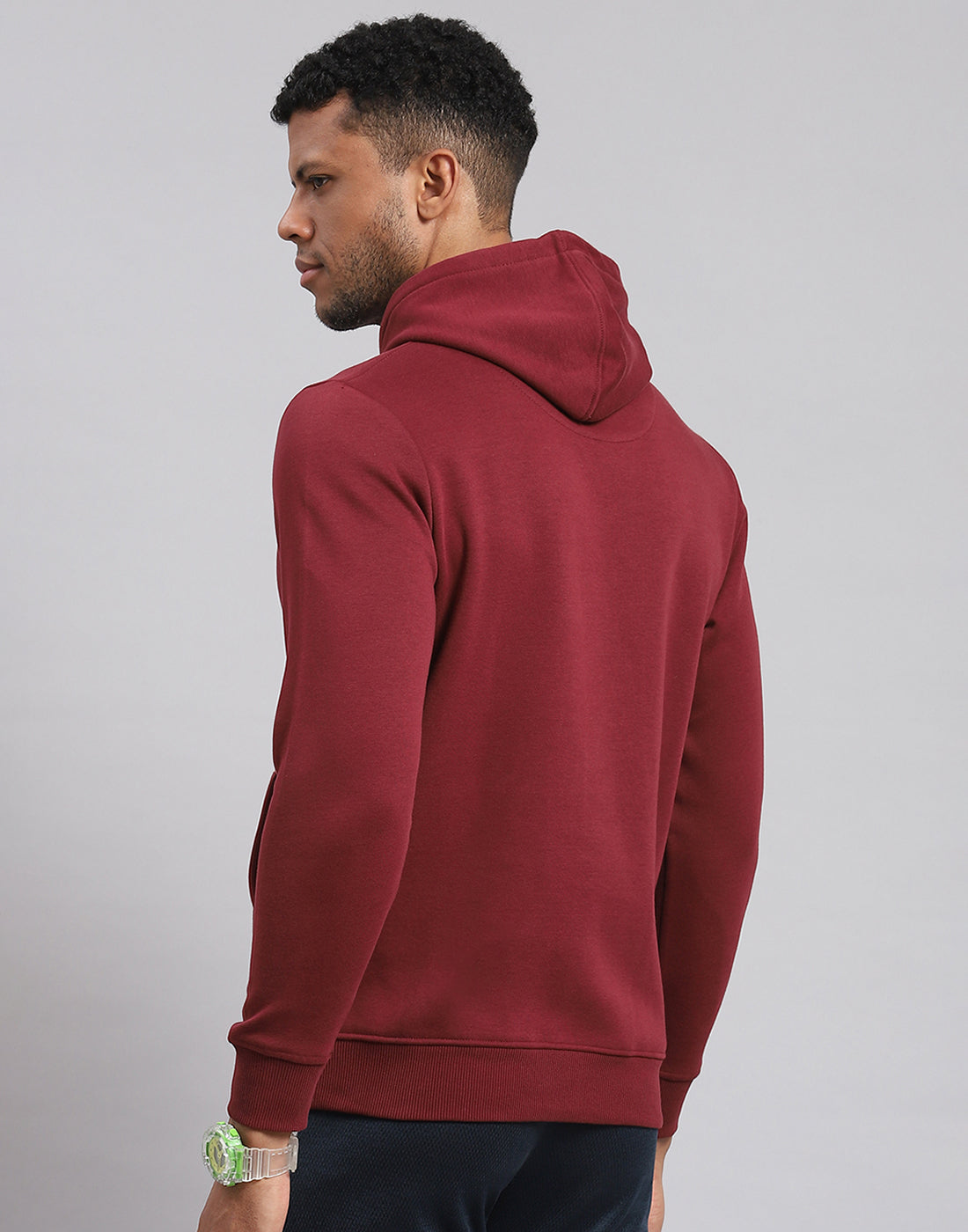 Men Maroon Printed Hooded Full Sleeve Sweatshirt