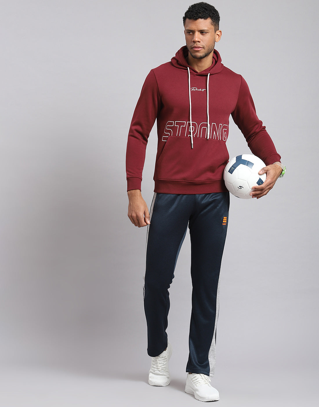 Rock.it Men Maroon Printed Hooded Full Sleeve Sweatshirt