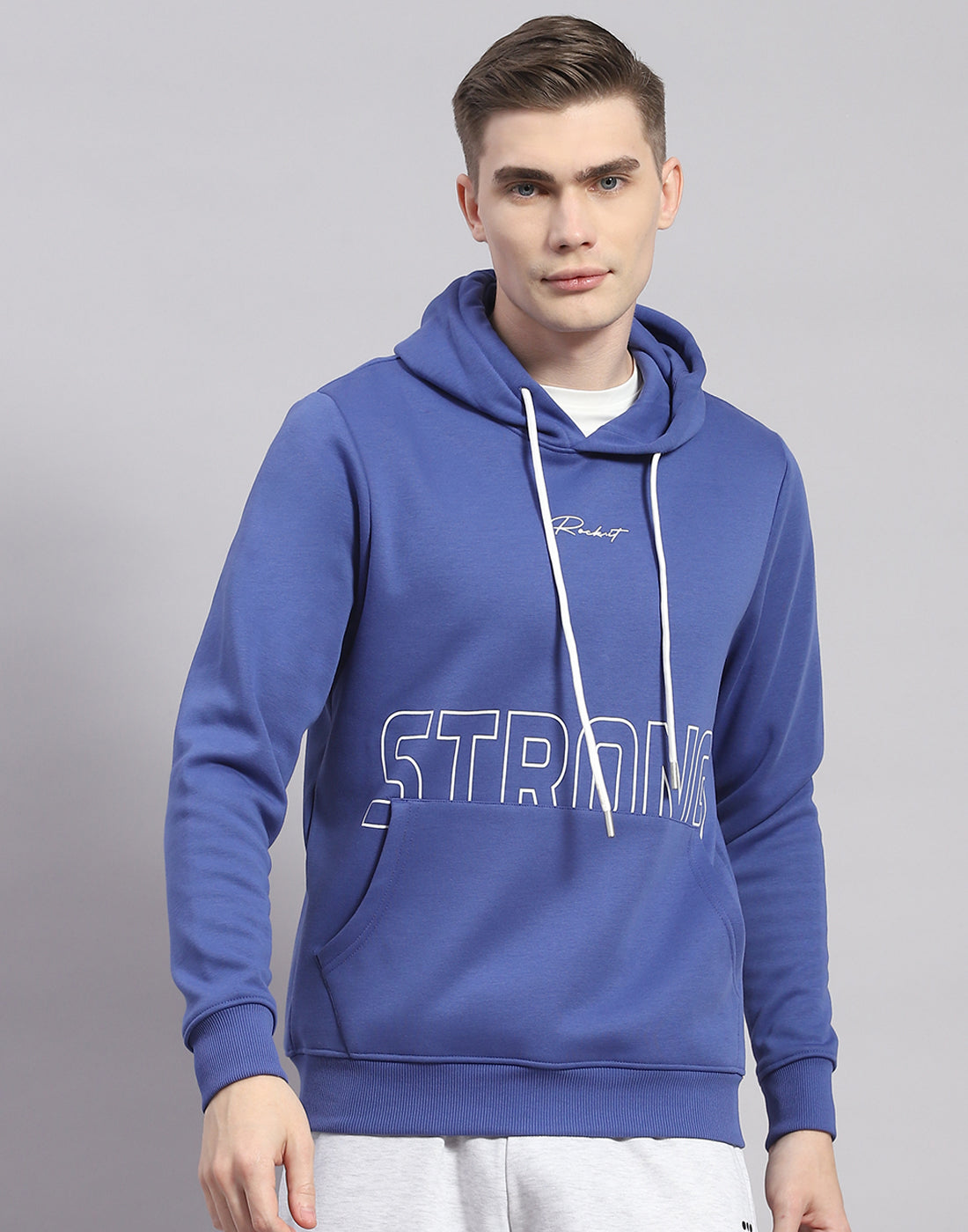 Rock.it Men Blue Printed Hooded Full Sleeve Sweatshirt