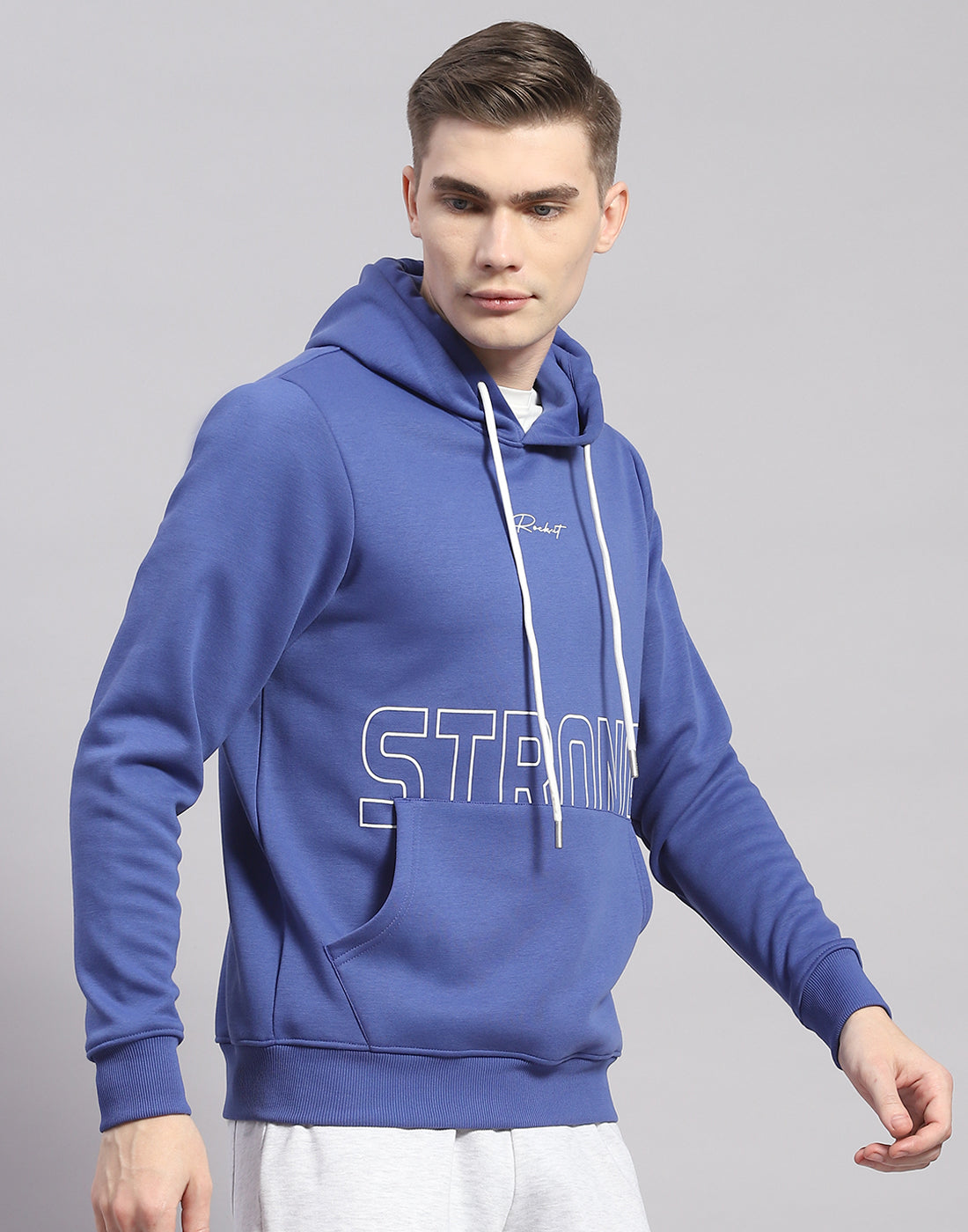 Rock.it Men Blue Printed Hooded Full Sleeve Sweatshirt