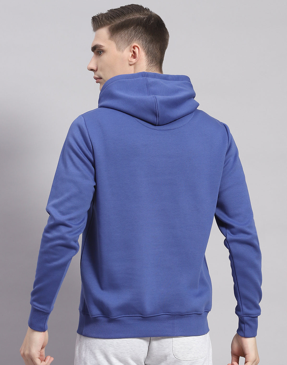 Men Blue Printed Hooded Full Sleeve Sweatshirt