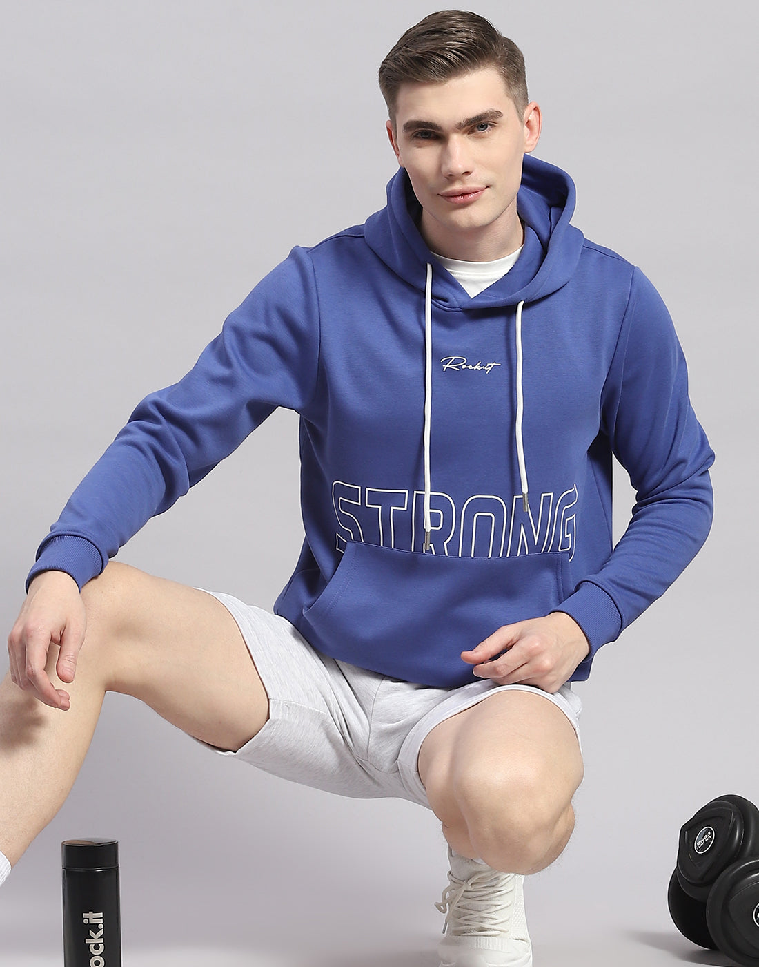Rock.it Men Blue Printed Hooded Full Sleeve Sweatshirt
