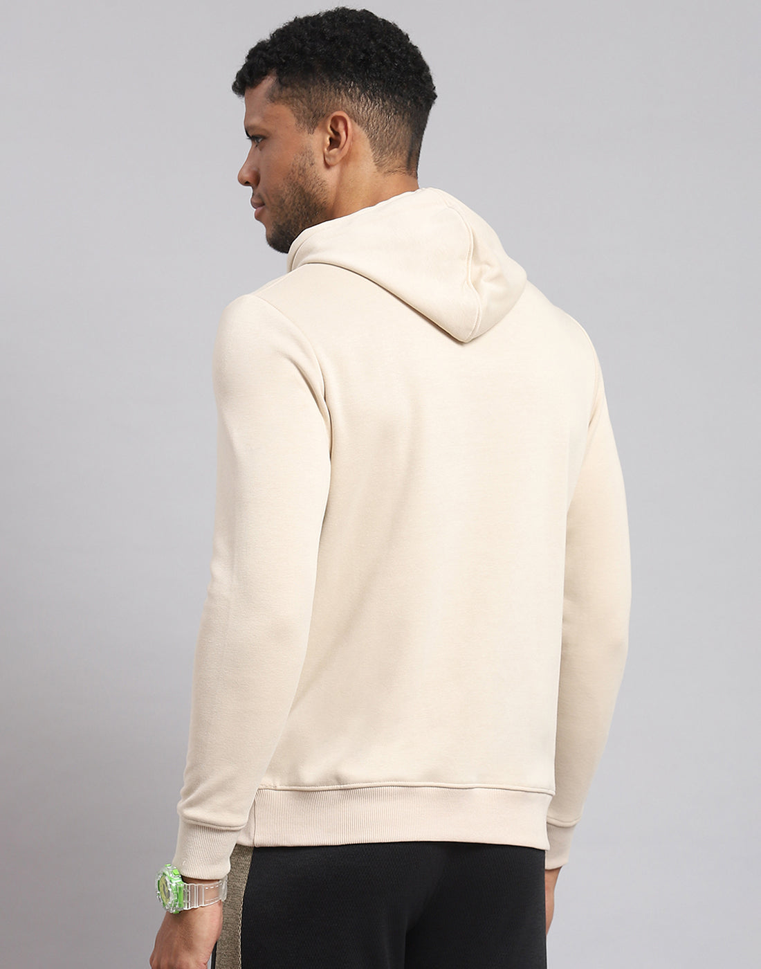 Rock.it Men Cream Printed Hooded Full Sleeve Sweatshirt