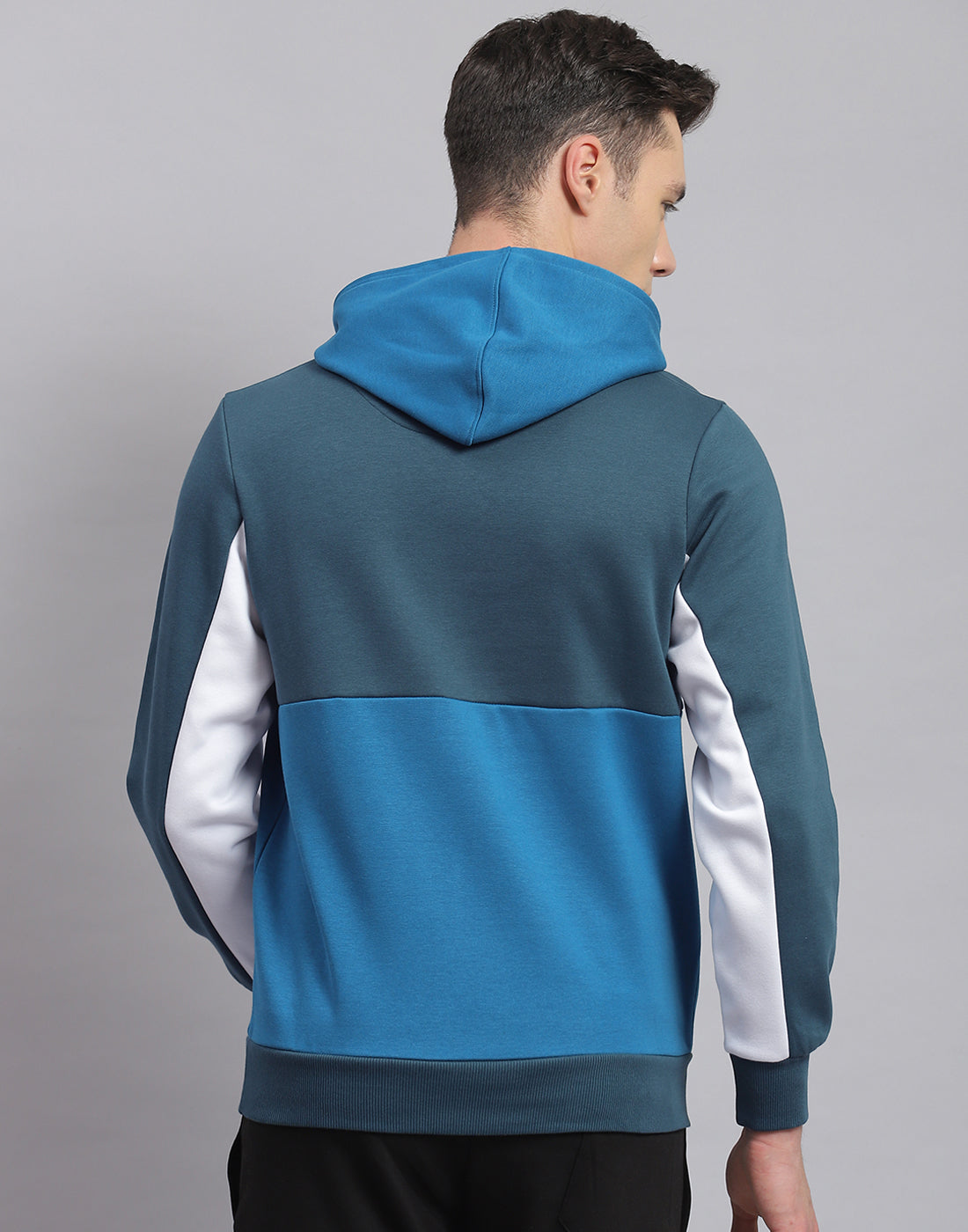 Rock.it Men Turquoise Blue Solid Hooded Full Sleeve Sweatshirt