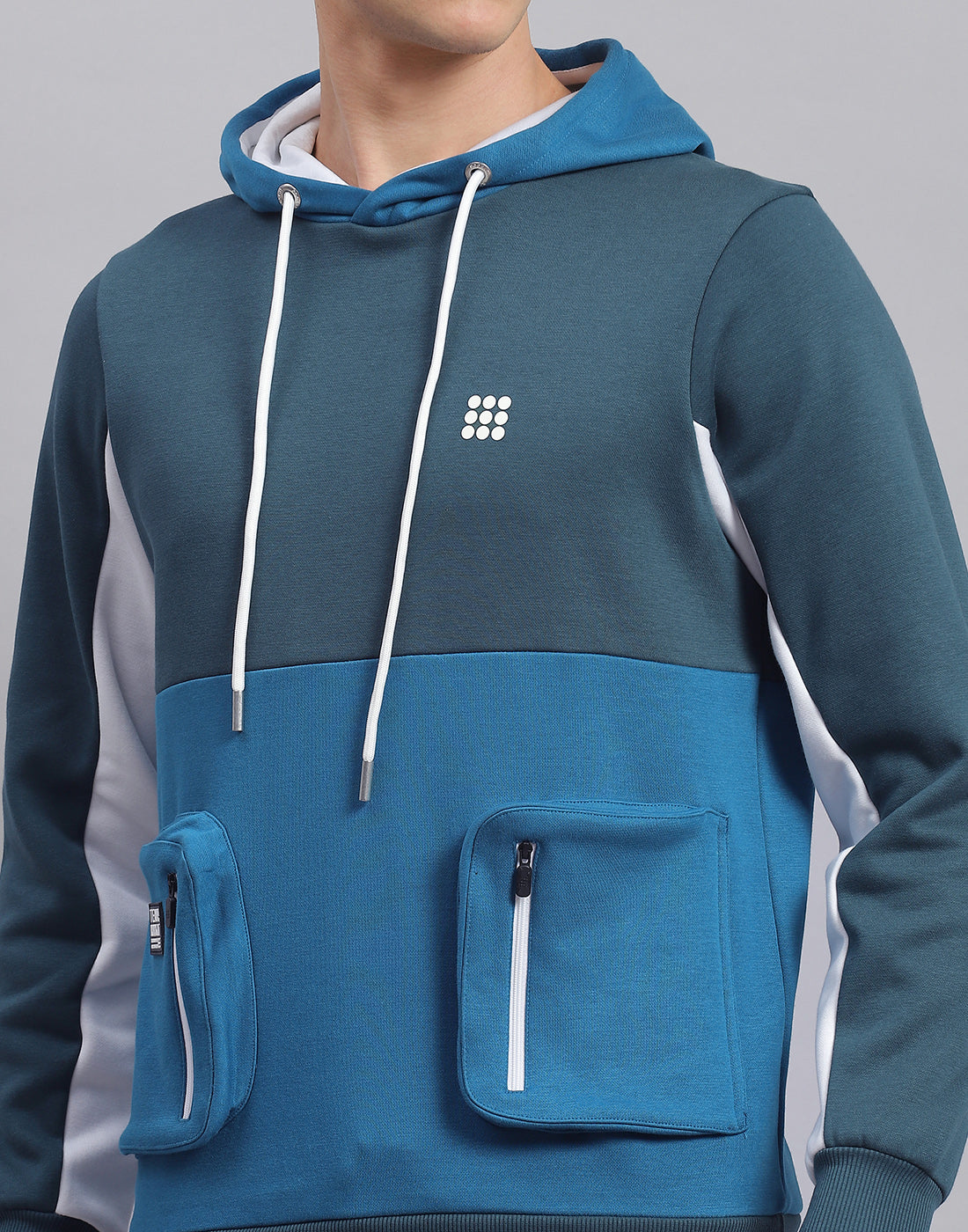 Rock.it Men Turquoise Blue Solid Hooded Full Sleeve Sweatshirt