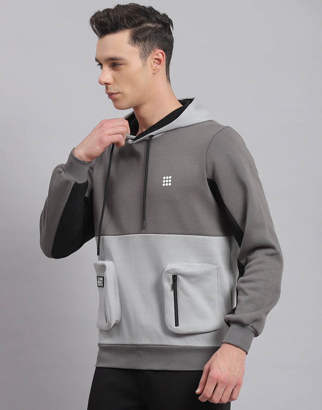 Rock.it Men Grey Solid Hooded Full Sleeve Sweatshirt