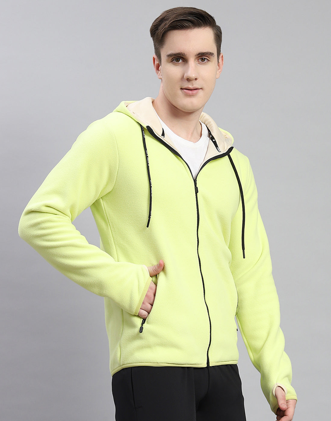 Rock.it Men Green Solid Hooded Full Sleeve Sweatshirt