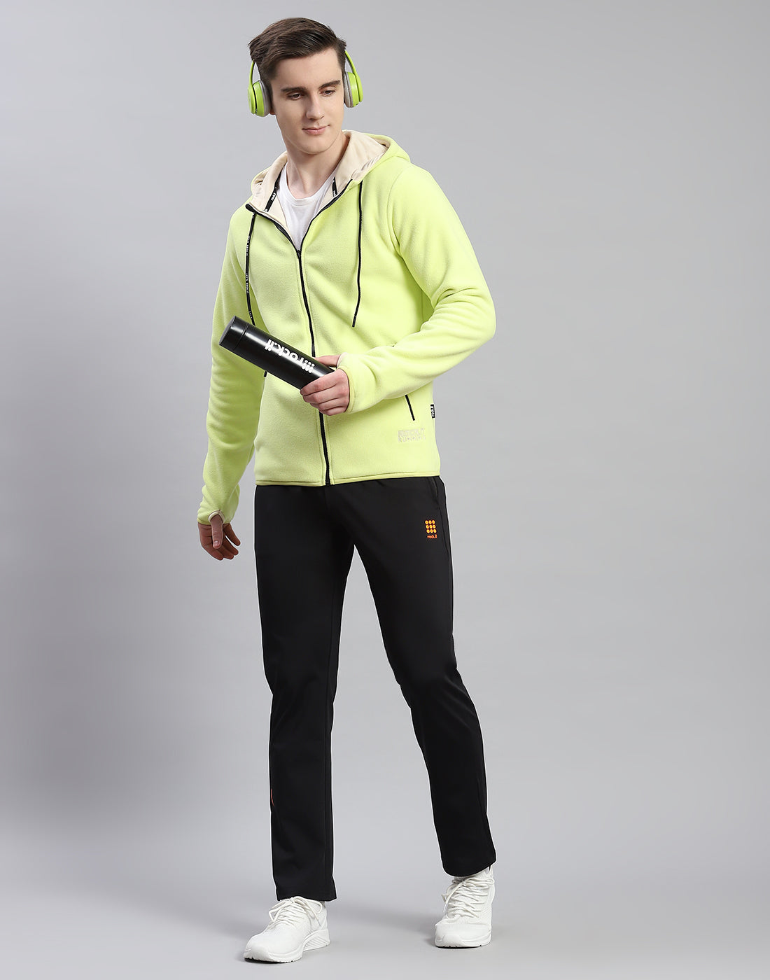 Rock.it Men Green Solid Hooded Full Sleeve Sweatshirt