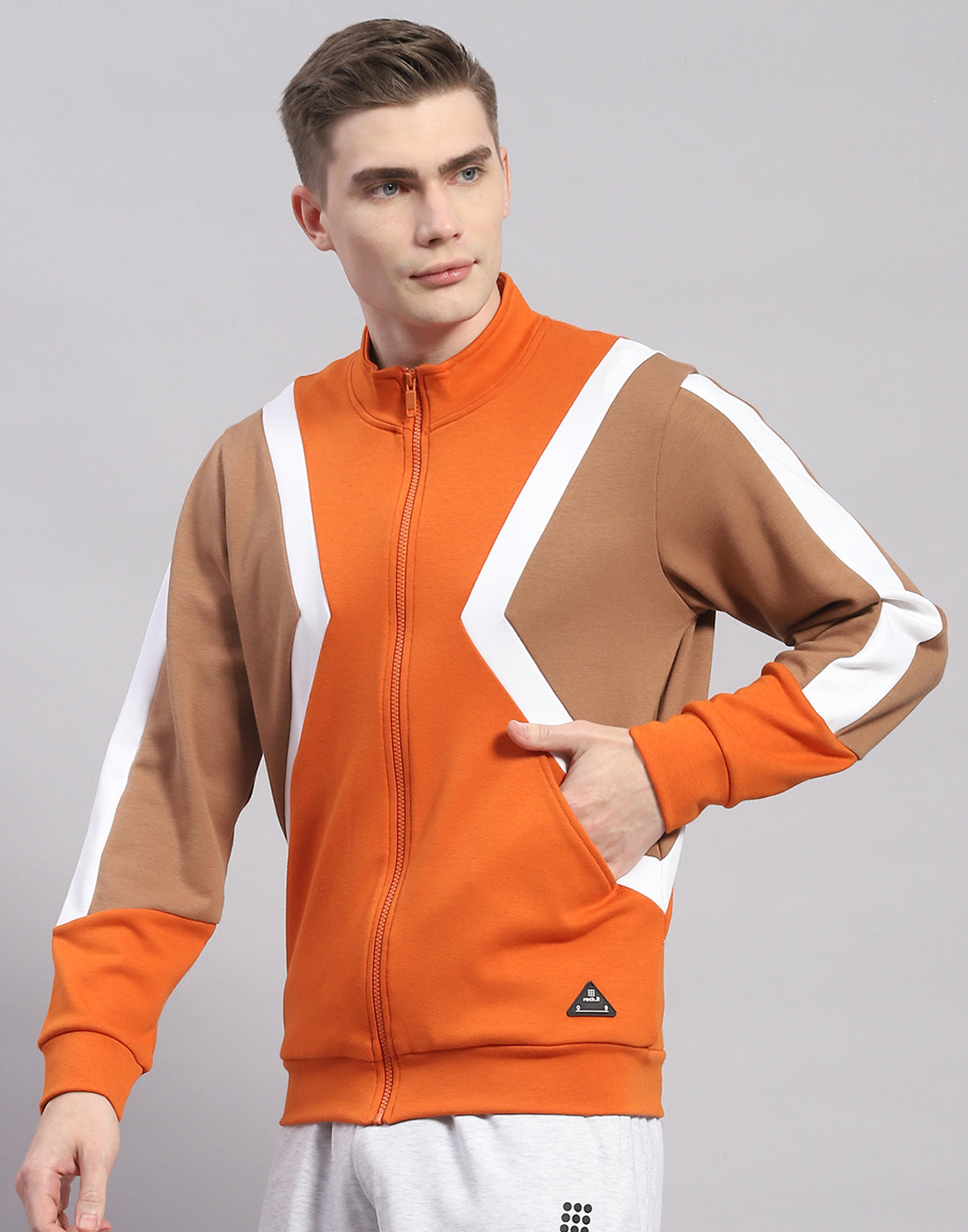 Rock.it Men Orange Solid T Neck Full Sleeve Sweatshirt