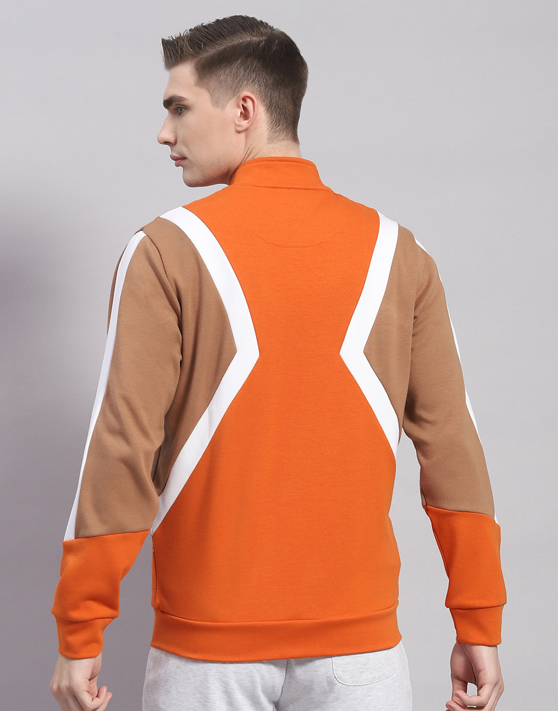 Rock.it Men Orange Solid T Neck Full Sleeve Sweatshirt