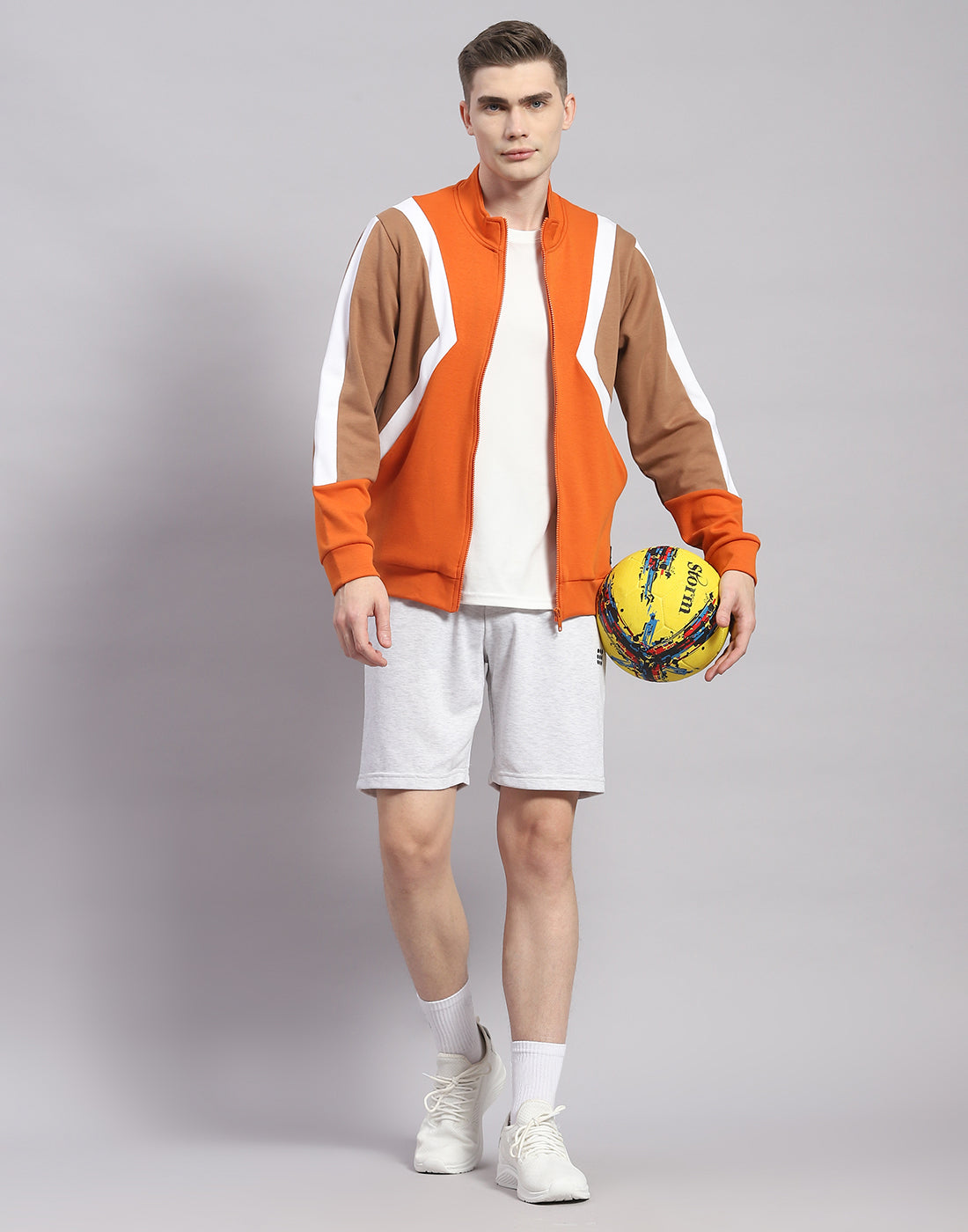 Rock.it Men Orange Solid T Neck Full Sleeve Sweatshirt
