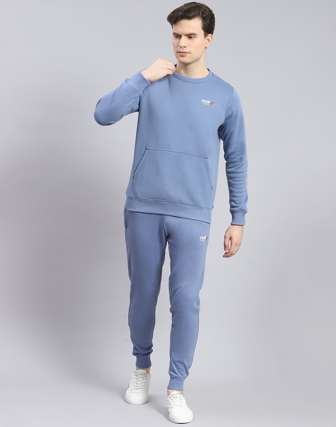 Rock.it Men Blue Solid Round Neck Full Sleeve Tracksuit