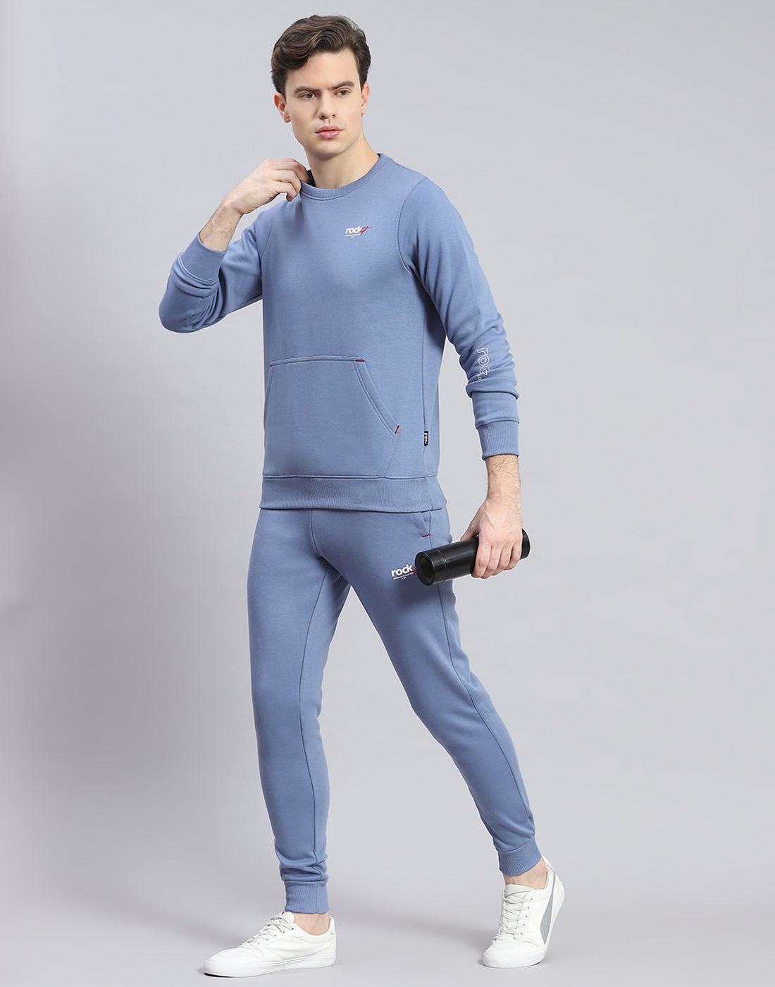 Rock.it Men Blue Solid Round Neck Full Sleeve Tracksuit