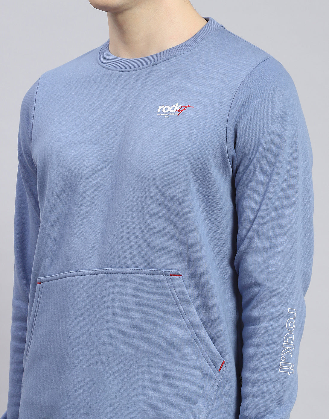 Rock.it Men Blue Solid Round Neck Full Sleeve Tracksuit