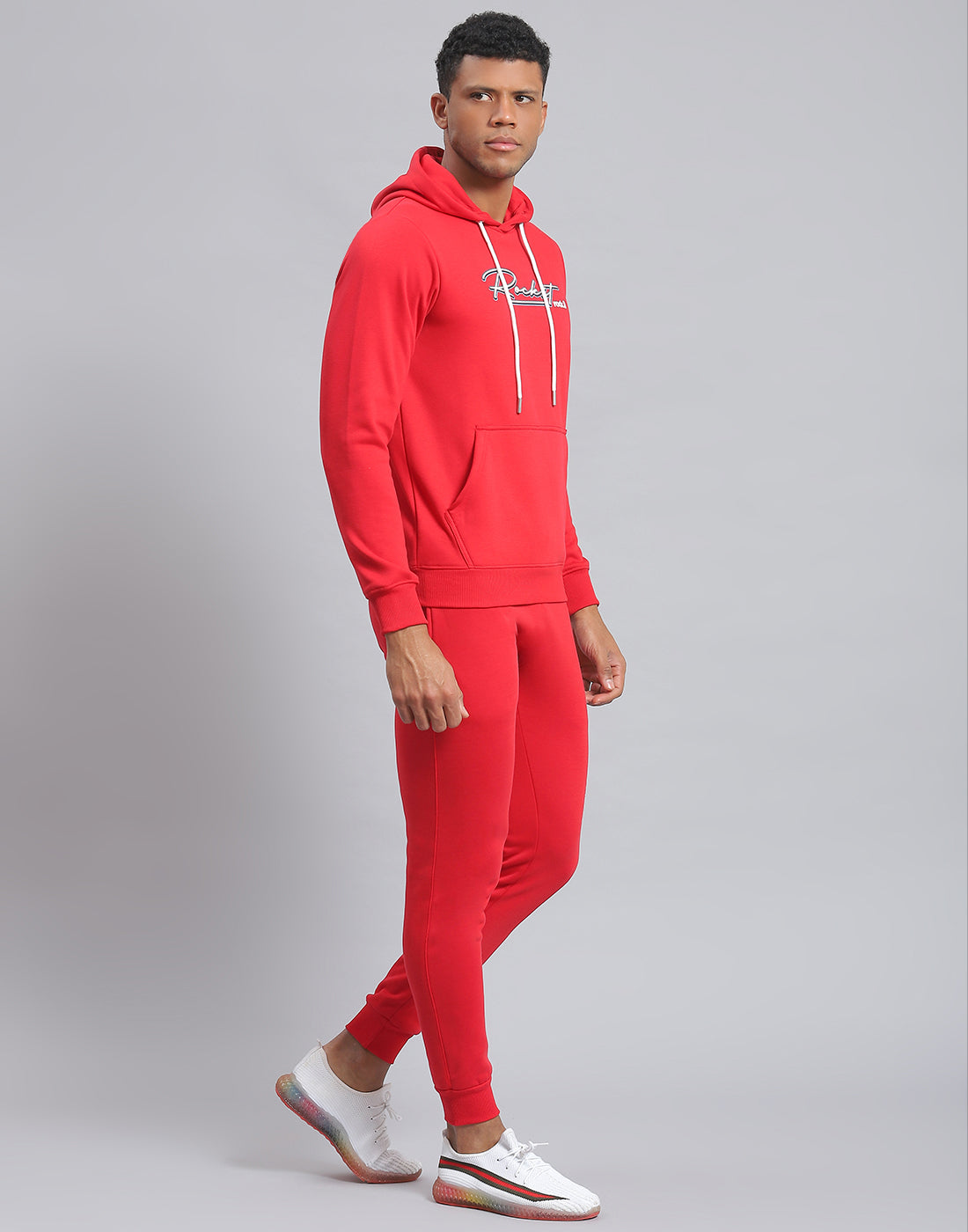 Rock.it Men Red Solid Hooded Full Sleeve Tracksuit