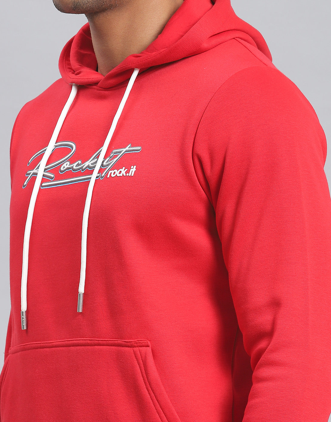 Rock.it Men Red Solid Hooded Full Sleeve Tracksuit