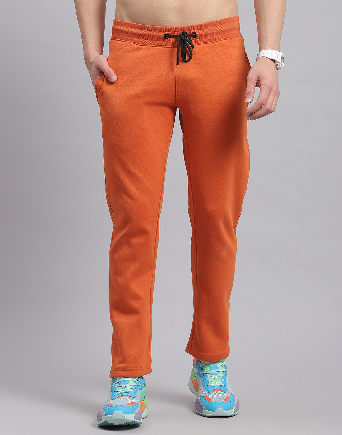 Rock.it Men Rust Solid Hooded Full Sleeve Tracksuit