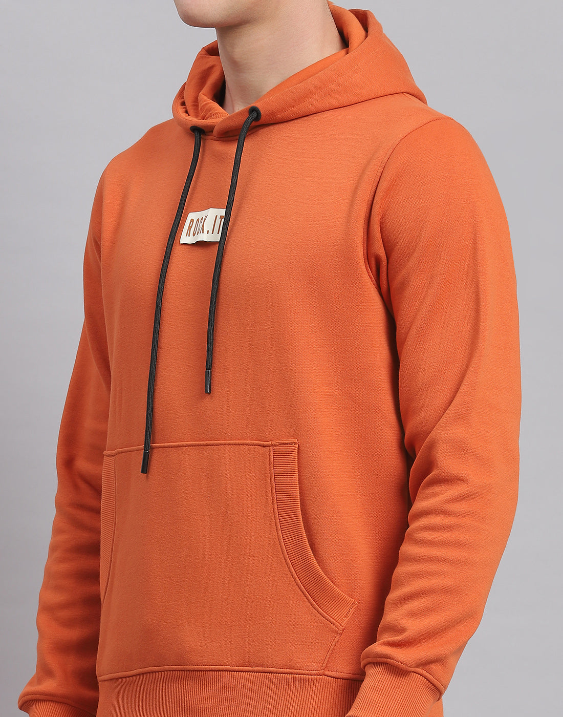 Rock.it Men Rust Solid Hooded Full Sleeve Tracksuit