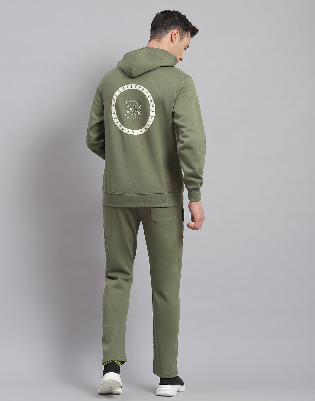 Rock.it Men Olive Solid Hooded Full Sleeve Tracksuit