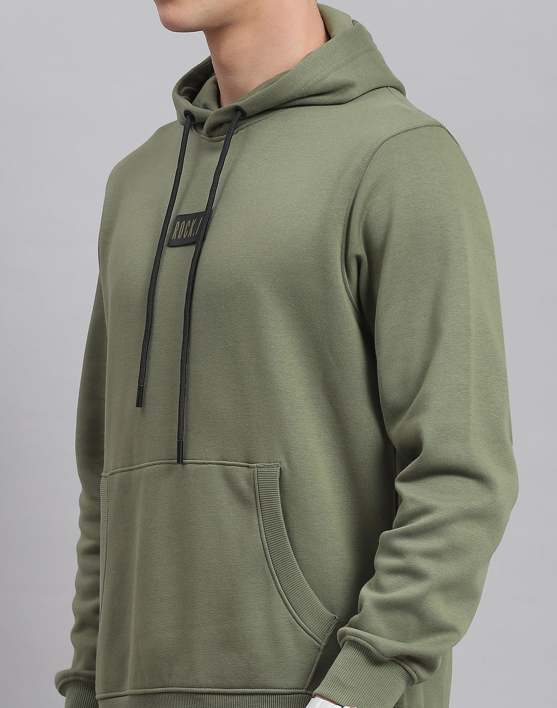 Rock.it Men Olive Solid Hooded Full Sleeve Tracksuit