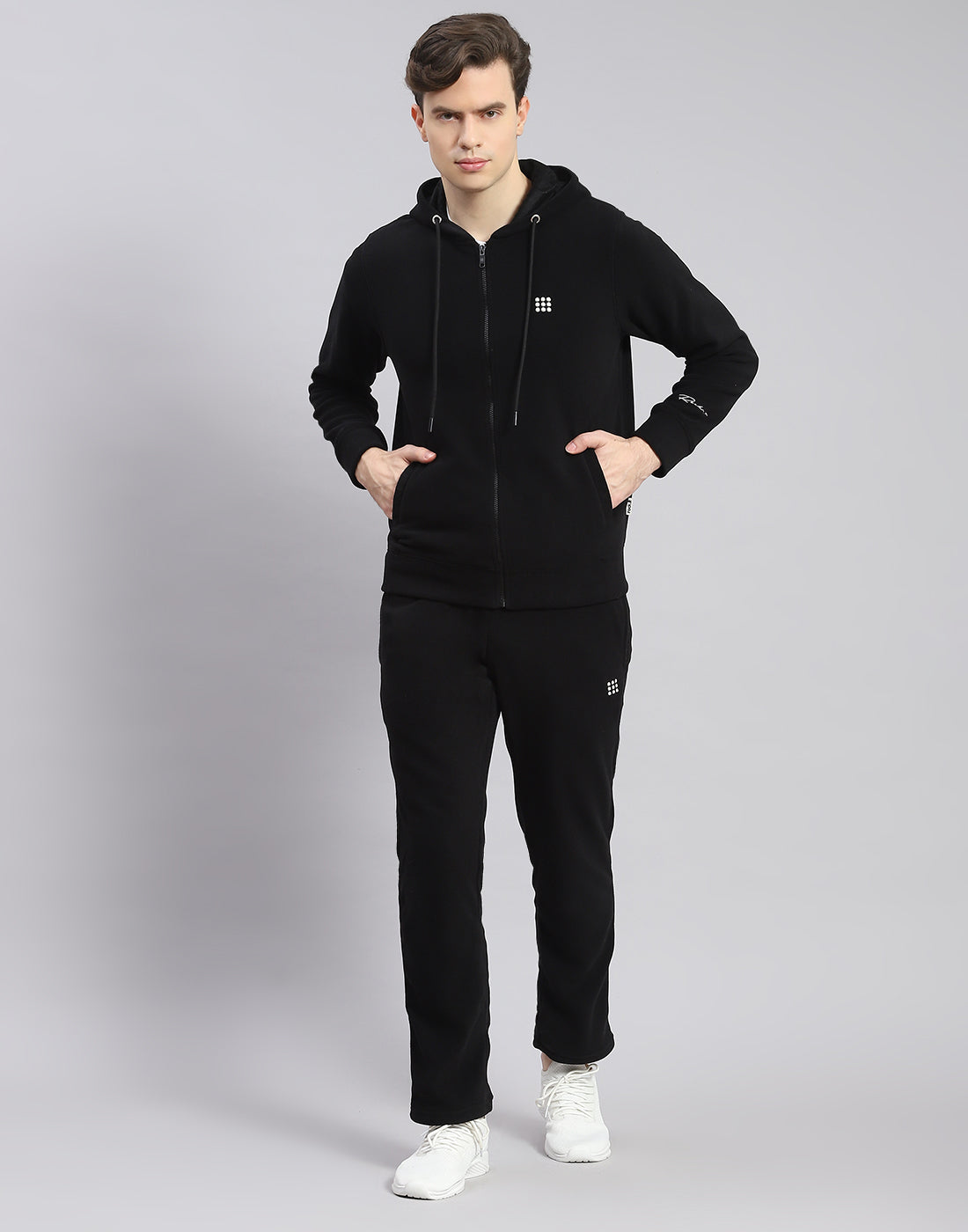 Rock.it Men Black Solid Hooded Full Sleeve Tracksuit