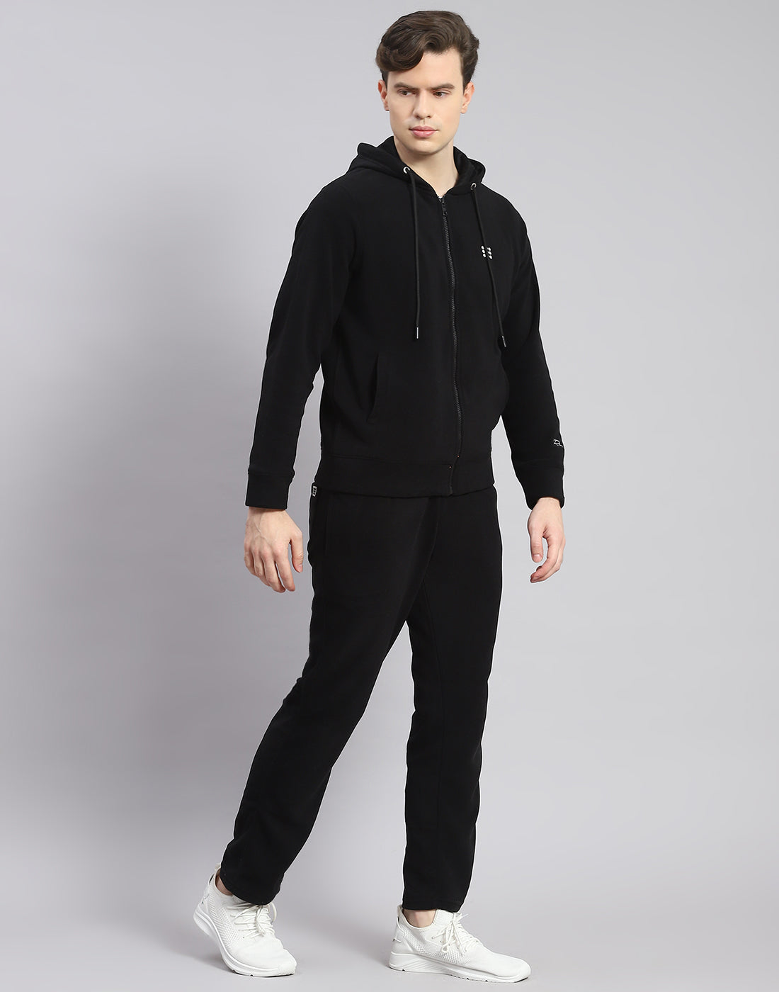 Rock.it Men Black Solid Hooded Full Sleeve Tracksuit