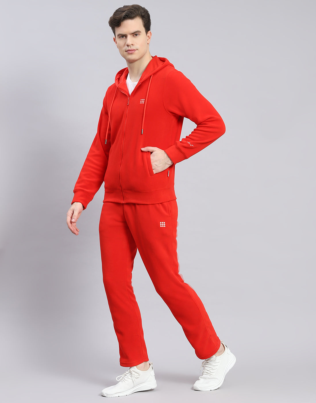 Rock.it Men Red Solid Hooded Full Sleeve Tracksuit
