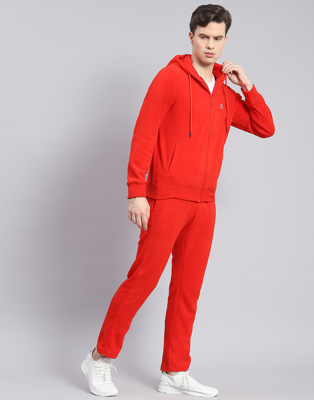 Rock.it Men Red Solid Hooded Full Sleeve Tracksuit