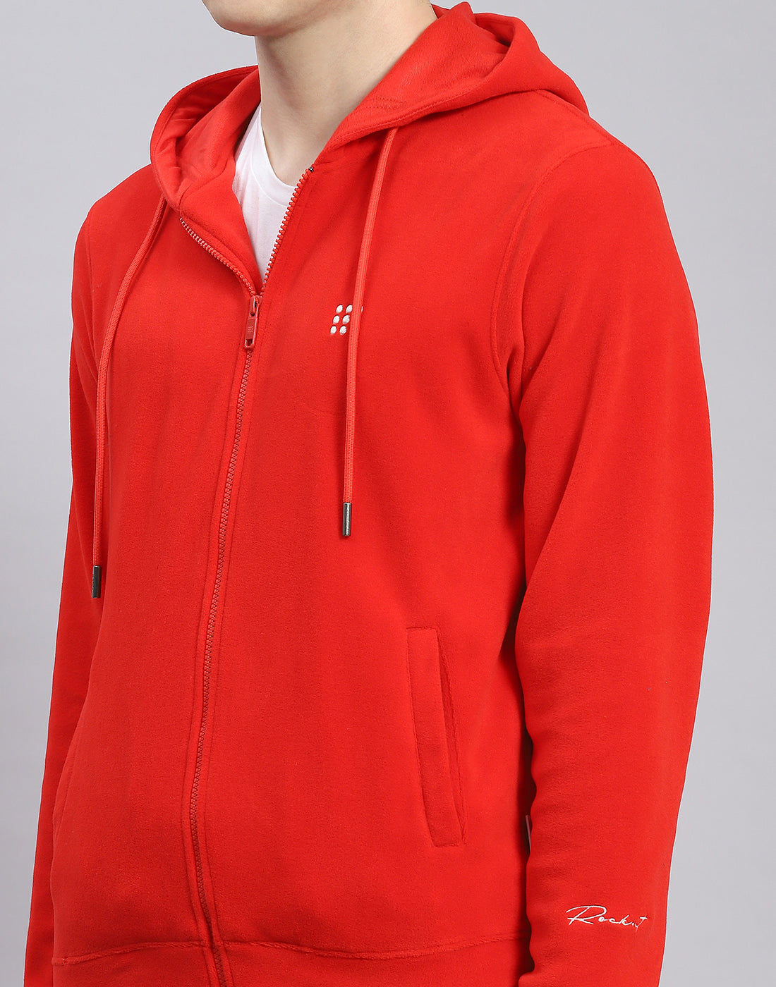 Men Red Solid Hooded Full Sleeve Tracksuit