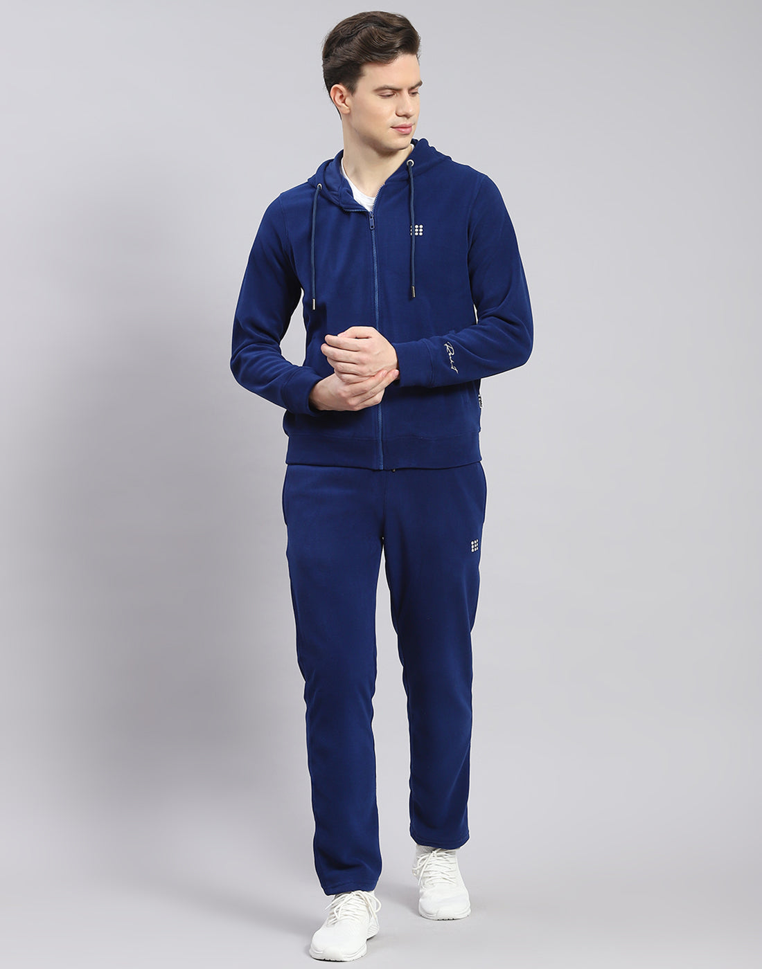 Rock.it Men Blue Solid Hooded Full Sleeve Tracksuit