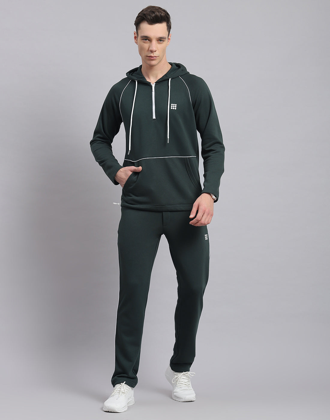 Rock.it Men Green Solid Hooded Full Sleeve Tracksuit