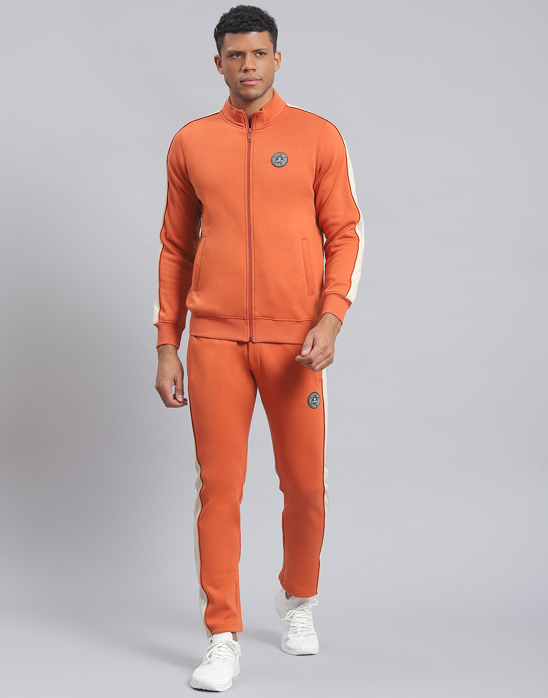 Rock.it Men Rust Solid Stand Collar Full Sleeve Tracksuit
